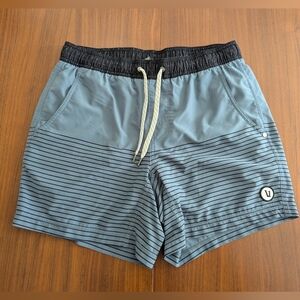 Vuori Kore Shorts Mens Small Blue Black Stripe 5" Lined Athletic Performance